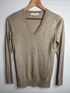 LOFT Taupe V-Neck Lightweight Sweater